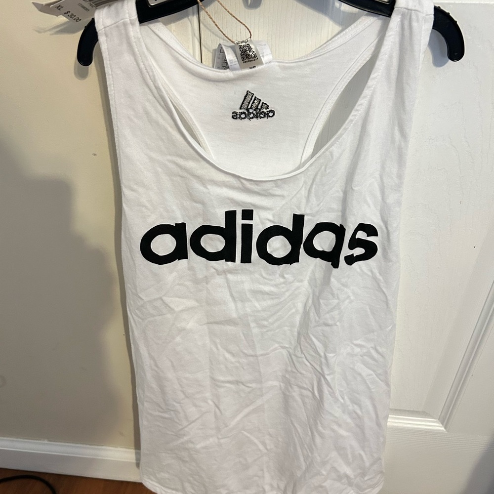 adidas White Tank Top with Black Logo
